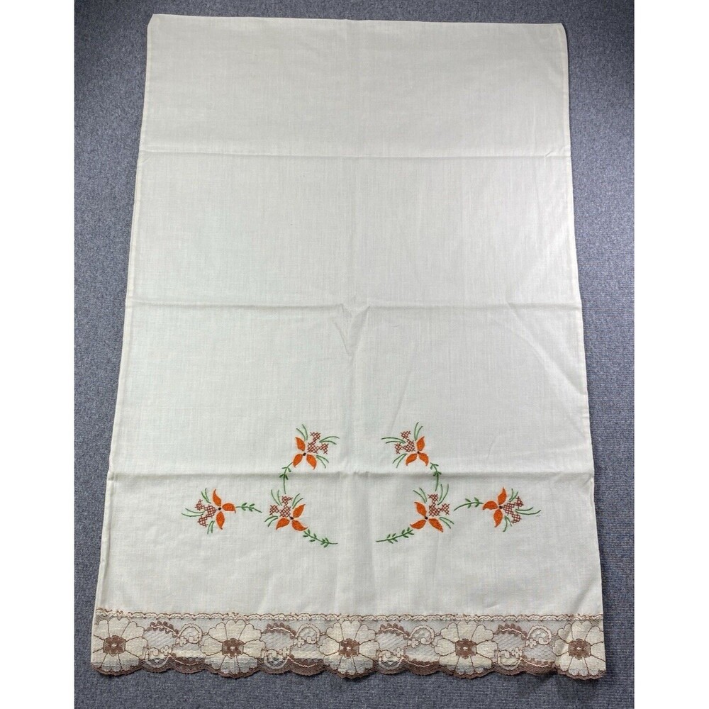 Pillow Case Cover 20”x30” Embroidered With Lace Trim Ivory